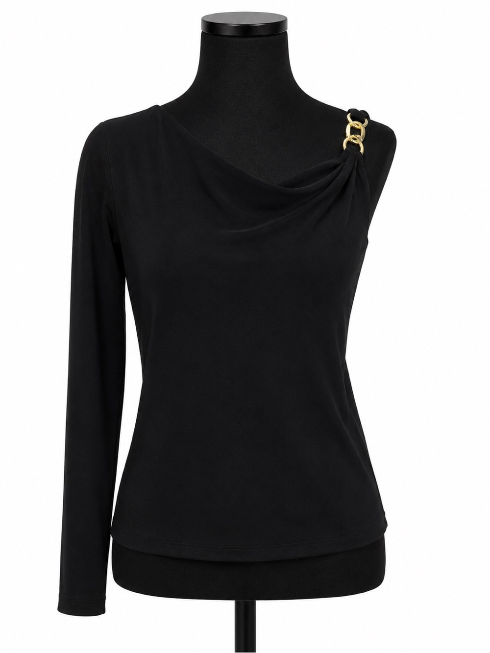 NWT MANGO BLACK ASYMMETRIC ONE SLEEVE TOP WITH GOLD SHOULDER DETAIL